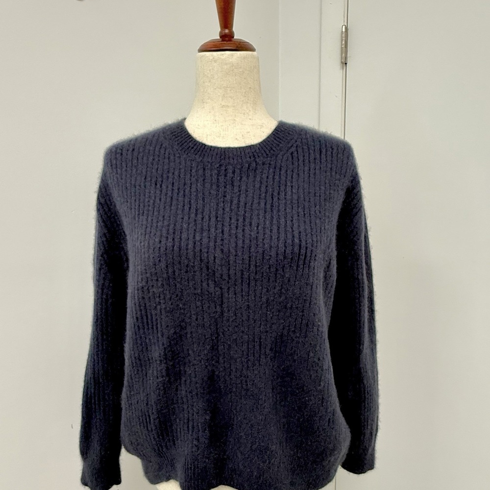 Naked Cashmere Ribbed Pullover Sweater Womens Size M Crew Neck Navy Blue Cozy